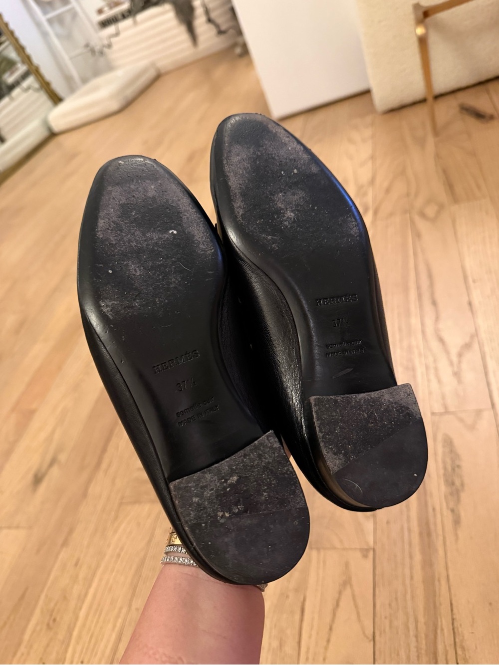 Hermes Black Leather Fringe Loafers with Silver Hardware - Picture 5 of 8